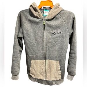 GRASSROOTS HOODIE REMOVABLE BEAR Gray Khaki Zip Up Hoodie Elbow Patches Men’s S